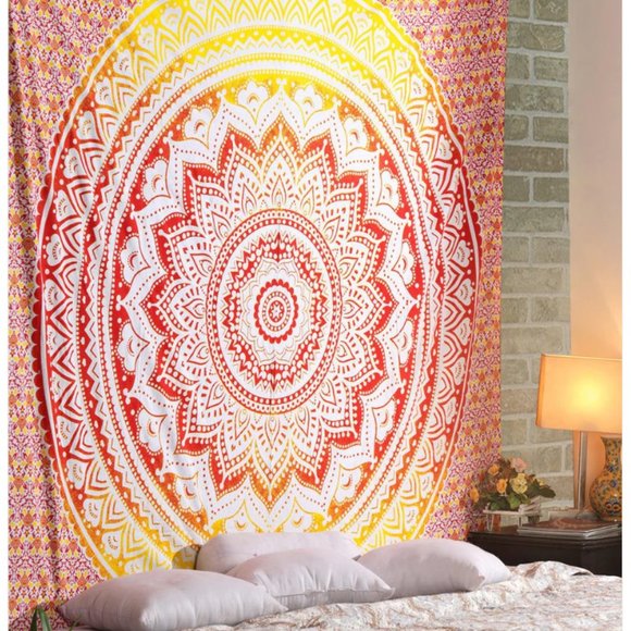Orange Mandala Tapestry Boho wall hanging